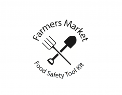 Logo for the Farmers Market Food Safety Toolkit, which shows a pitchfork and s hovel crossed